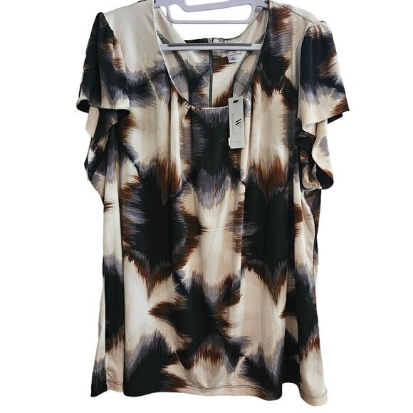 3X Brown and tan Worthington blouse with back zip embellishment - Picture 1 of 8